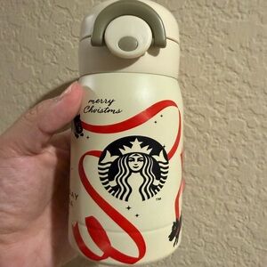 Starbucks Cream Tumbler with Red Festive Design